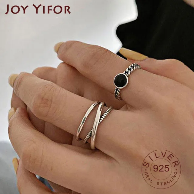 Minimalist Sivler Color Chain Rings for Women Couples New Fashion Vintage Handmade Geometric Party Jewelry Gifts