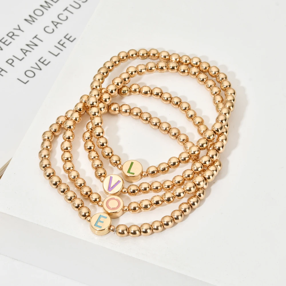 ZMZY Gold Color Bead 26 Initial English Letters Strand Chain Bracelet For Women High Quality Jewelry