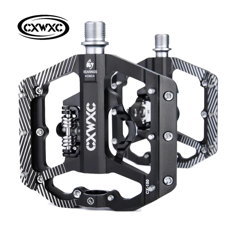 CXWXC CX-150 Bicycle Pedal Dual Function Platform Flat/Clipless Mountain Bike Pedal SPD Cleats 3 Sealed Bearings Road Bike BMX