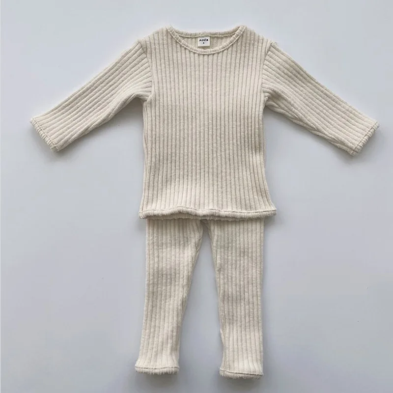 Autumn Winter Baby Boys And Girls Clothes Set Ribbed Sweater Bottom Shirts And Pants Suit Children's Clothing 2 Piece Set