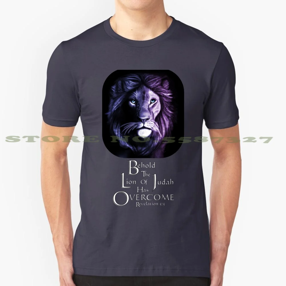 Lion Of Judah With Scripture ( Violet ) 100% Cotton T-Shirt Jesus Christ Christian Lion Violet Purple Electricity Judah