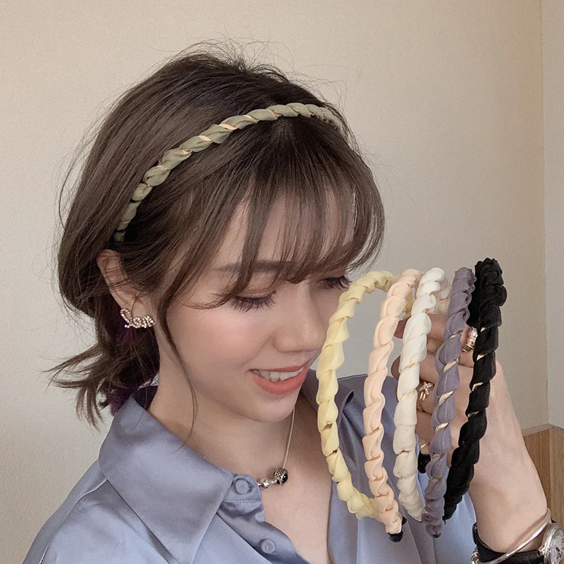 Opaski do włosów z organzy dla kobiet krzyżowe tkanie obręcze do włosów opaski Korea moda jasny jedwab metalowa opaska na głowę dziewczyny akcesoria do włosów Turban