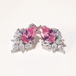Huitan Romantic Colorful CZ Stud Earrings for Women Fashion Design New Earrings Party Wedding Delicate Ear Accessories Jewelry