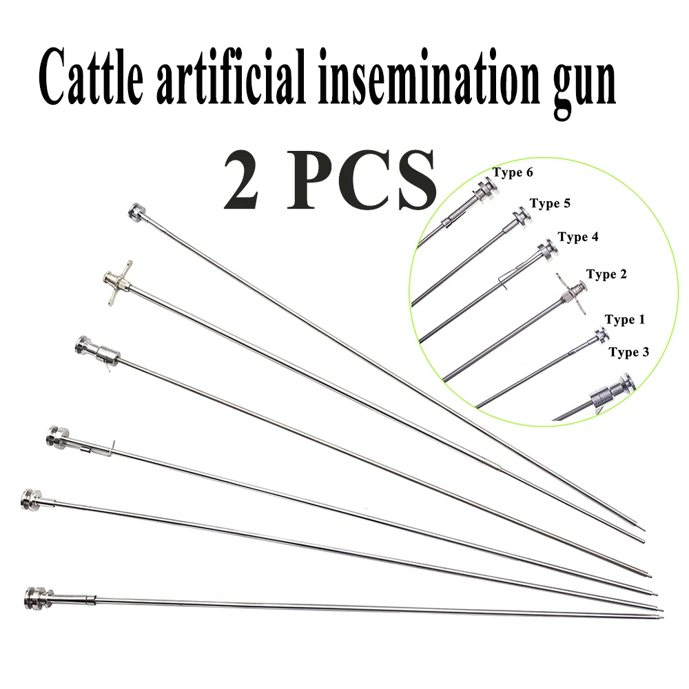 2PCS Cattle Cow Bovid Artificial Insemination Gun Catcher Pipe Tube Casing Needle Dairy Pasture Veterinary Equipment Tools