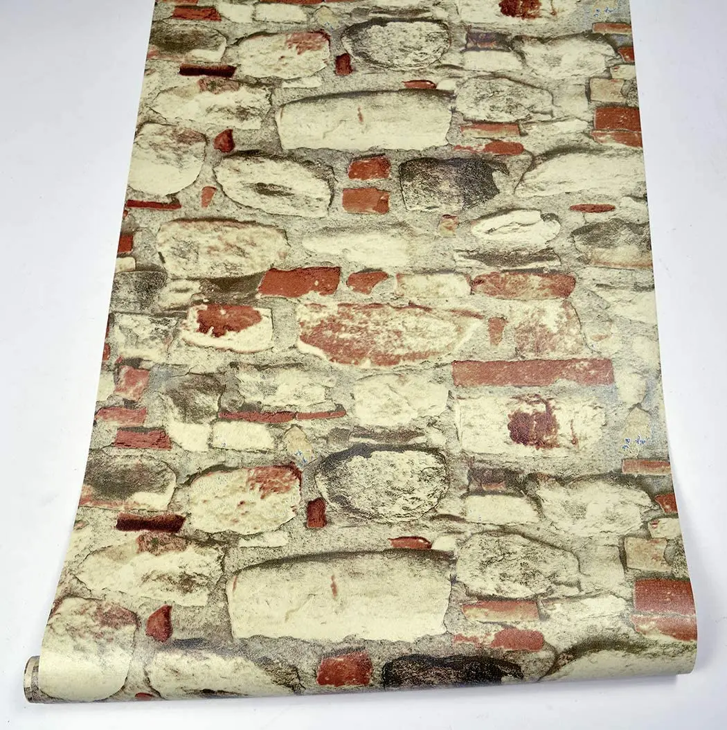 Brick Stone Peel and Stick Wallpaper Orange/White Vinyl Self Adhesive Contact Paper Waterproof Removal Wall Paper for Home Decor