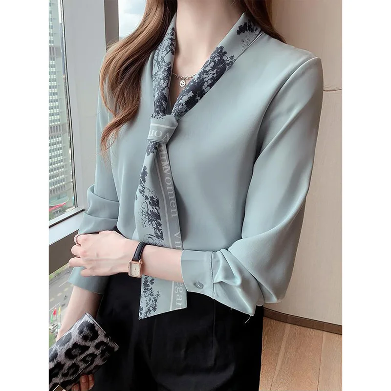 Elegant Bow Suit Collar Chiffon Shirt Chic Office Lady Blouse 2023 Spring Fashion Casual Solid All-match Commute Women\'s Blouses