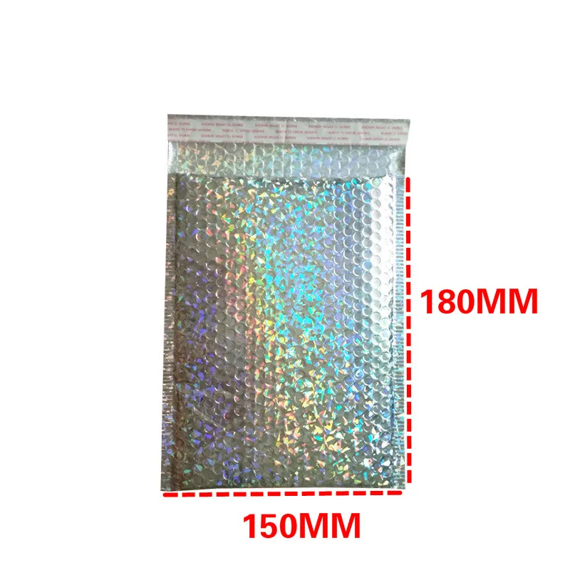 Bolsas de sobres de correo de plata láser, sobres de burbujas acolchados impermeables, paquete de Navidad, 50 Uds.