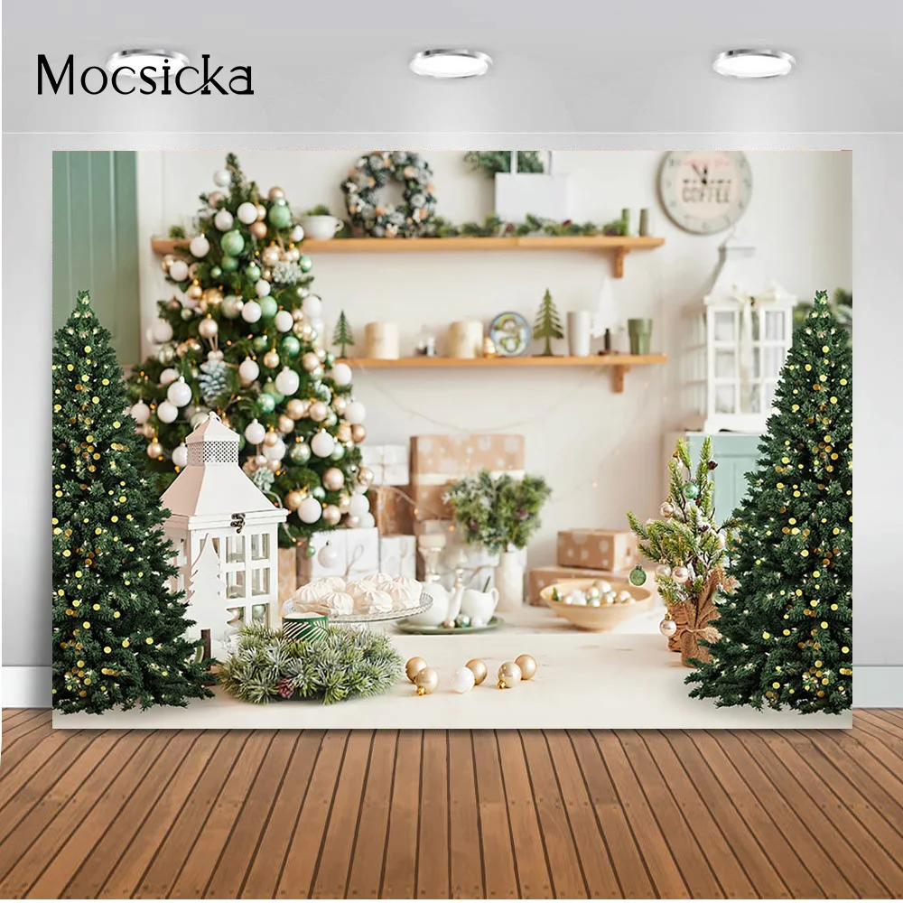 Christmas living room photography backdrop Christmas tree photo booth background studio gifts white vintage oil light photocall