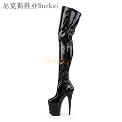 20cm New Super High-heeled Fine-heeled Beautiful High-heeled Boots for Knee Dance Shoes in 2020 Round Toe Thin Heels Platform PU