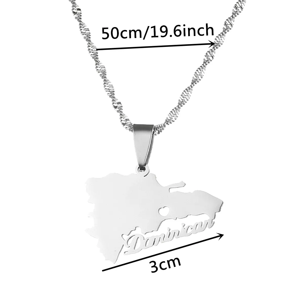 Trendy Silver Color Dominican Map Pendant Chain Necklaces Country Souvenirs Jewelry