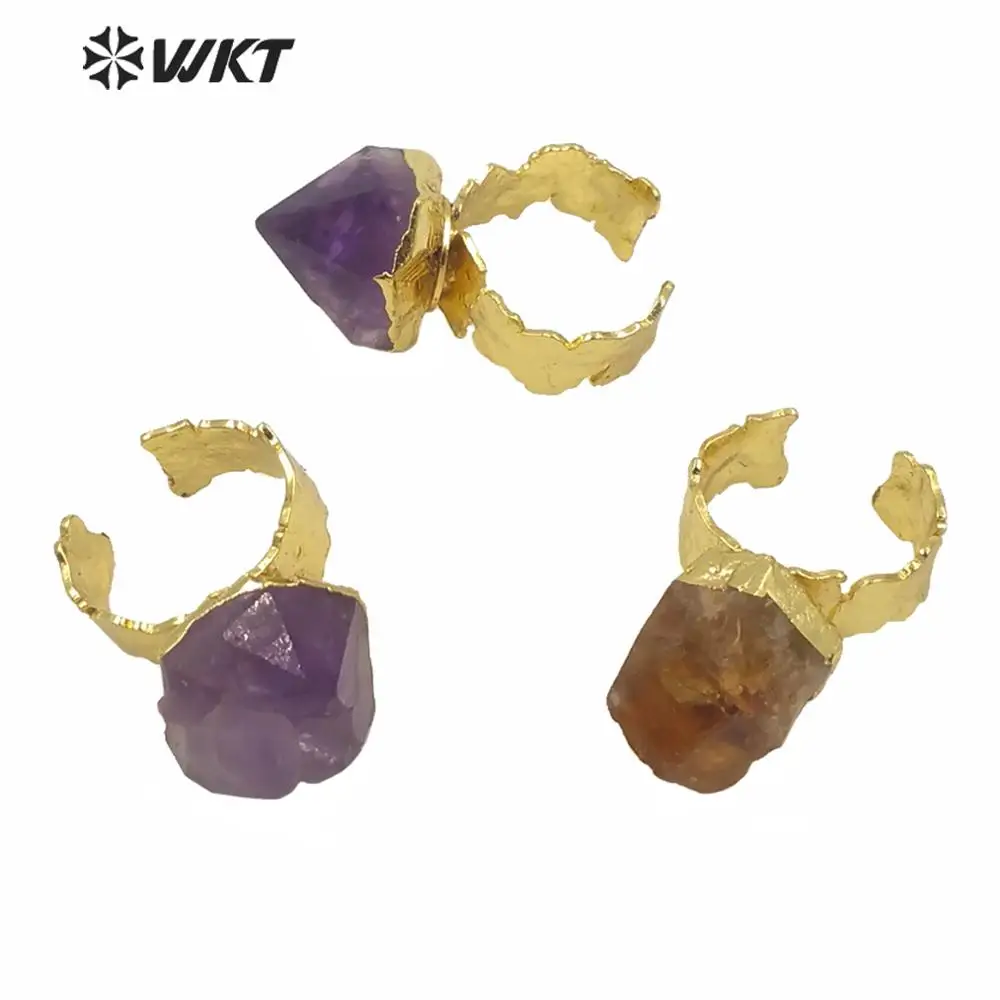 WT-R363 Wholesale Stone Women Ring Irregular A-methyst Stone Ring In Gold Electroplated High Quality Female Gift