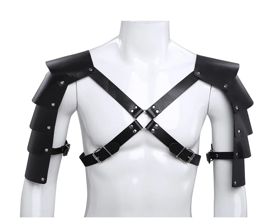 Black strap shoulder armor bar male DS costume sexy gogo performance clothing muscle man stage wear armors