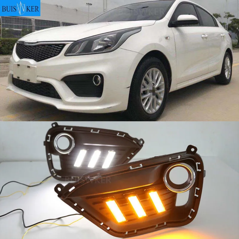 

2pcs For KIA K2 RIO 2016-2017 LED DRL lights Daytime Running Light Daylight yellow Signal fog lamp Styling lights