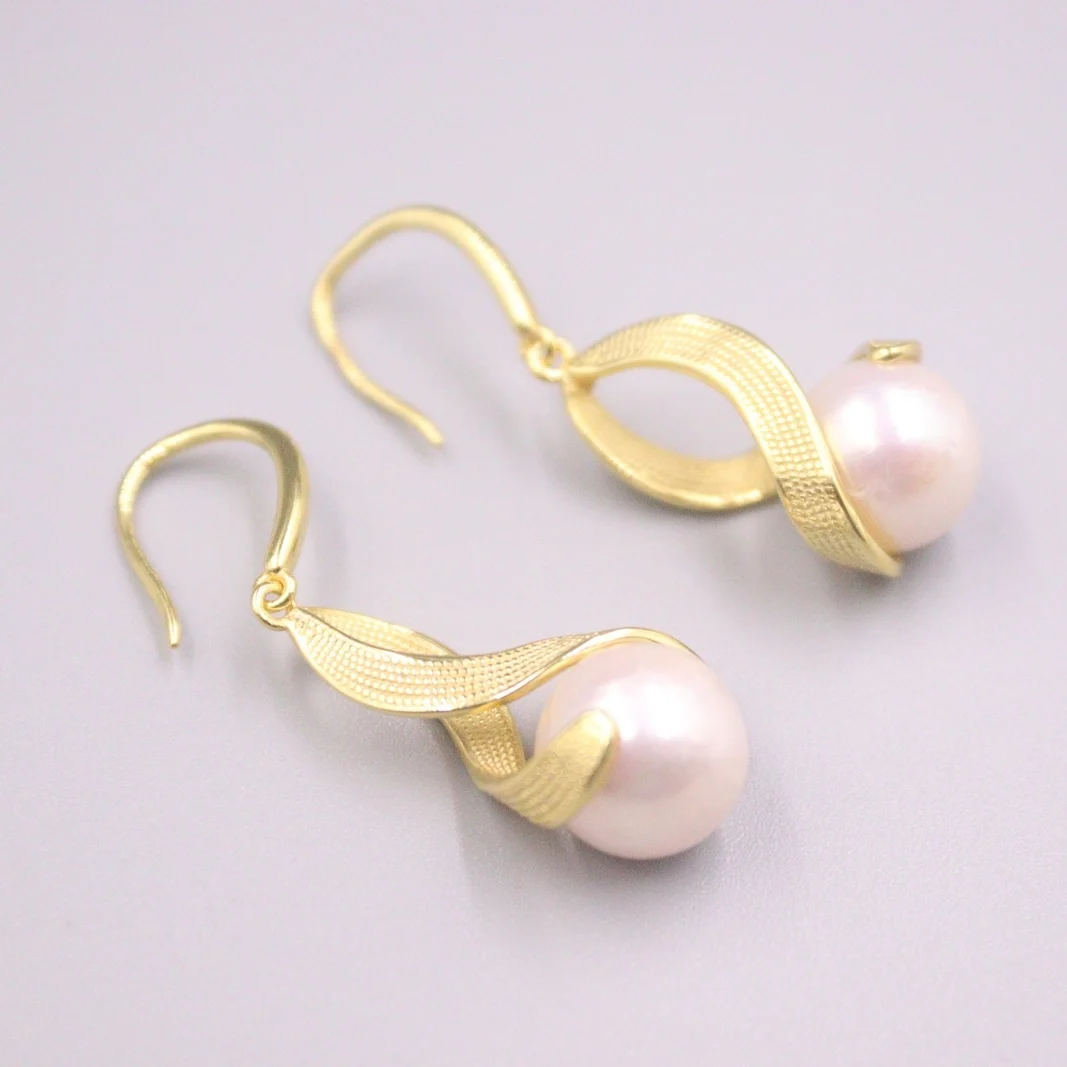 Real Silver 925 Earrings Drop For Women Female Girl Gold Korean Earrings Gold Plated Natural Freshwater Ball Ball Earrings Hook