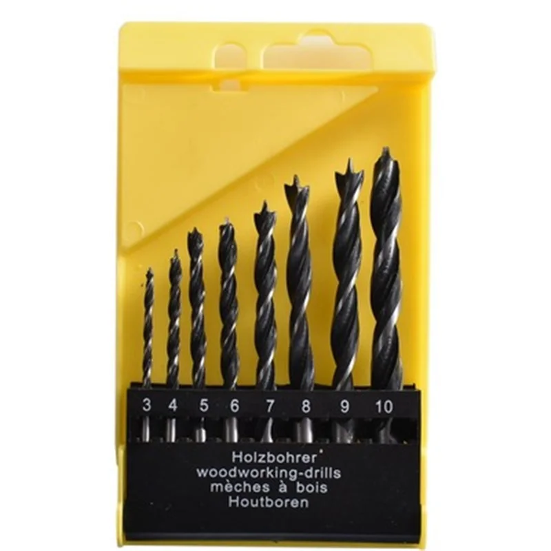 Taladro de carpintería de 8 piezas, taladro eléctrico de mano, juego de abridor de agujeros, posicionamiento de madera multiespecificación, vástago recto de tres puntos