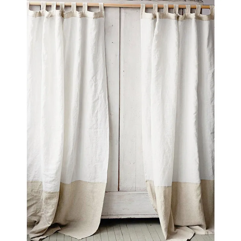 Pure Linen Curtain White And Linen Drapes Flax Handmade Curtain, 50% Blackout Extra Long Custom Curtains for Living Room Window