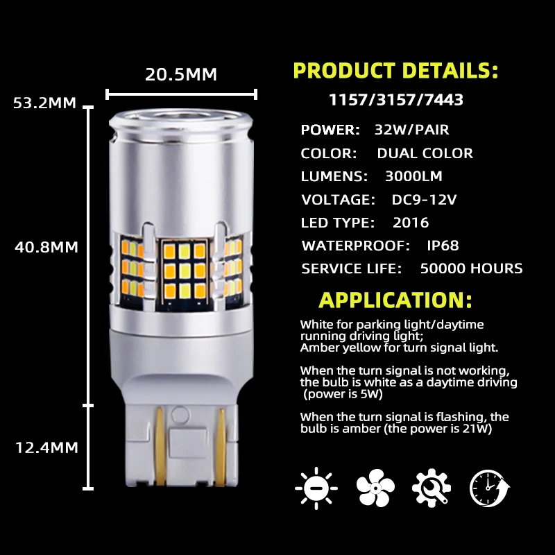 1157 P21-5W LED Car Headlight Bulb Turn Signal Light No Hyper Flash Canbus No Error LED DRL 7443 W21-5W 3157 Led Lamps 12V