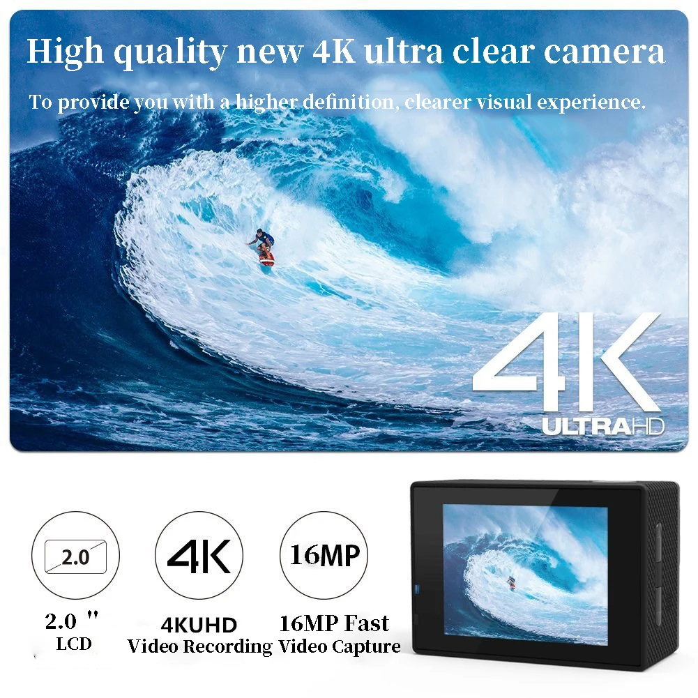 Câmera de ação esportiva ao ar livre, H10 Ultra HD, 4K, 16MP, WiFi, Tela de 2.0 
