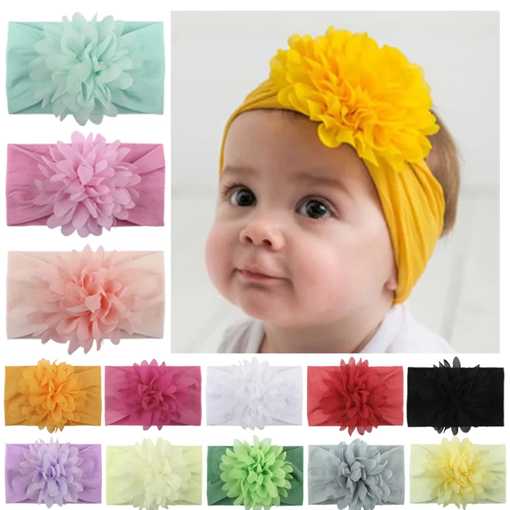 1 PCS Toddler Solid Color Handmade Chiffon Flower Elastic Nylon Hairband Fashion Infant Floral Headband Kids Photography Props