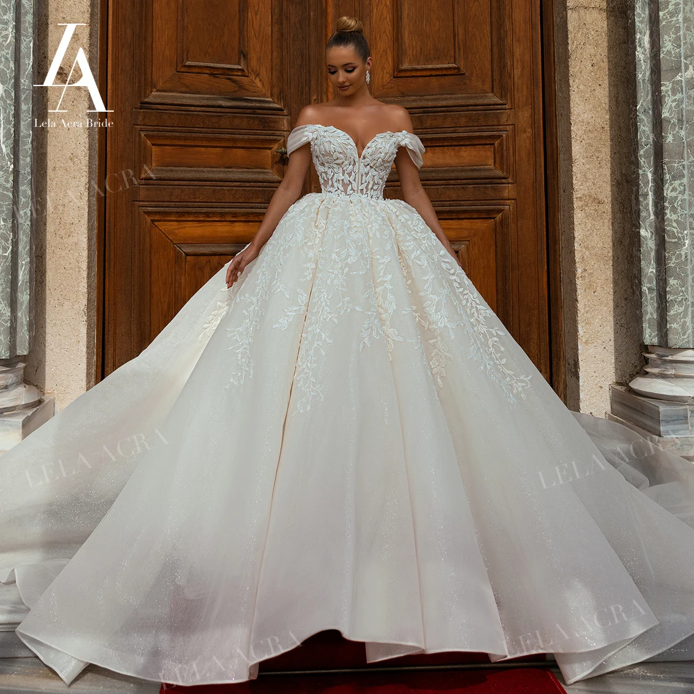strapless open back dress Lace Appliques Wedding Dresses 2026 Elegant Ball Gown A-Line V-Neck Sleeveless Long Tulle Bridal Ball Gowns with Bow Belt main image 1