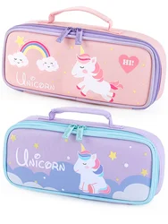 Estuches de lápices de unicornio, bolsa de lona con cremallera, organizador de bolígrafos, papelería Kawaii, suministros escolares, caja de borrador, bolsa de regla, regalo de Navidad