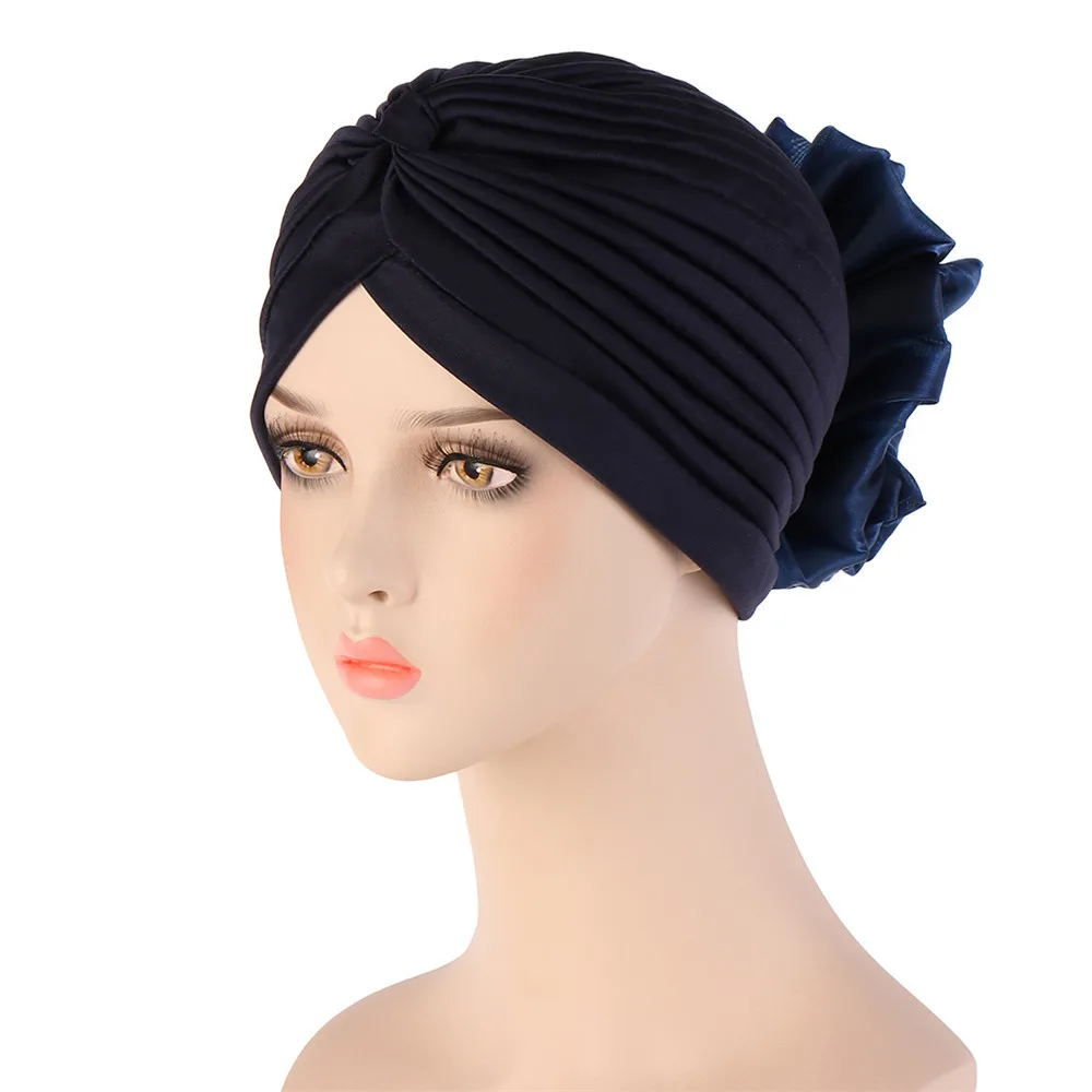 2024 Woman Big Flower Turban Accessories Elastic Cloth Bands Hat Chemo Beanie Ladies Muslim Solid Hair Loss Scarf Cap