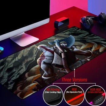 Anime God of War Mousepad Gaming Mouse Pad RGB LED Gamer Mat Computer Slipmat HUB 4 in 1 USB HD Custom DIY Ares Kratos Desk Mat