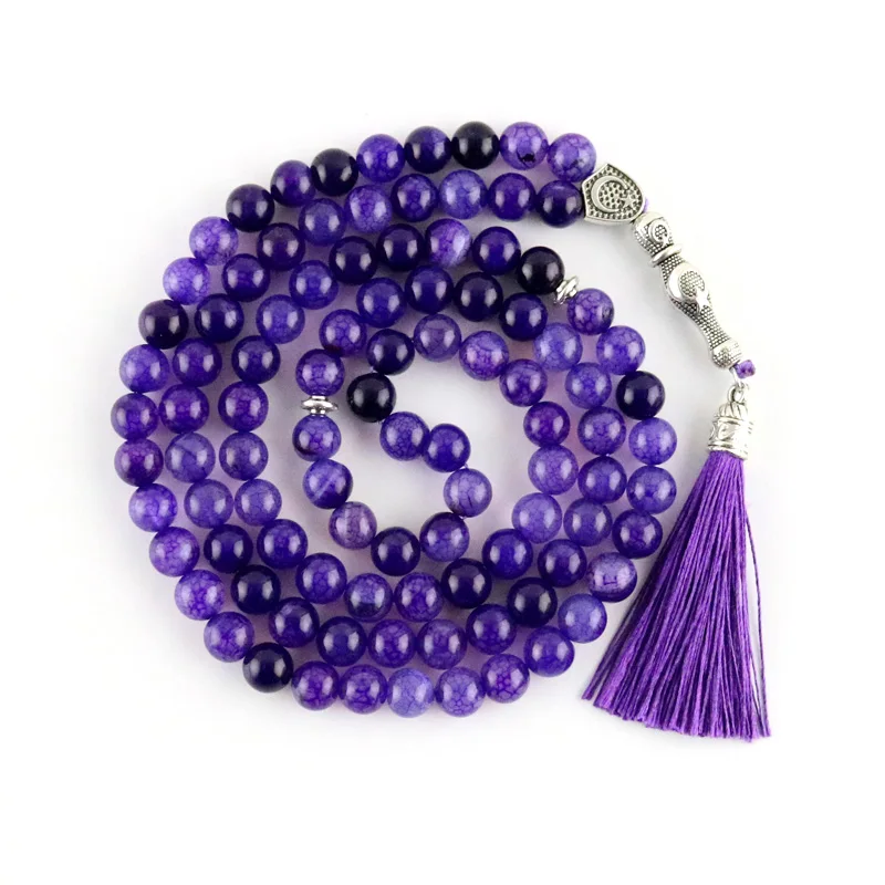 Purple gemstone tassel round 99tasbih Islamic Muslim Tasby necklace pendant tassel pilgrimage supplies gift tesbih