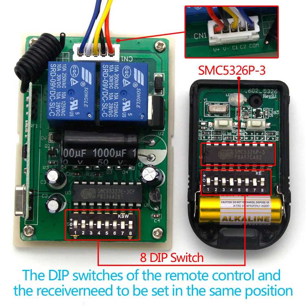 2 Channel 433Mhz 330MHz 12V24V Dial Code Receiver Professional Sliding Garage Door Controller Receiver Fixed Code Remote Control