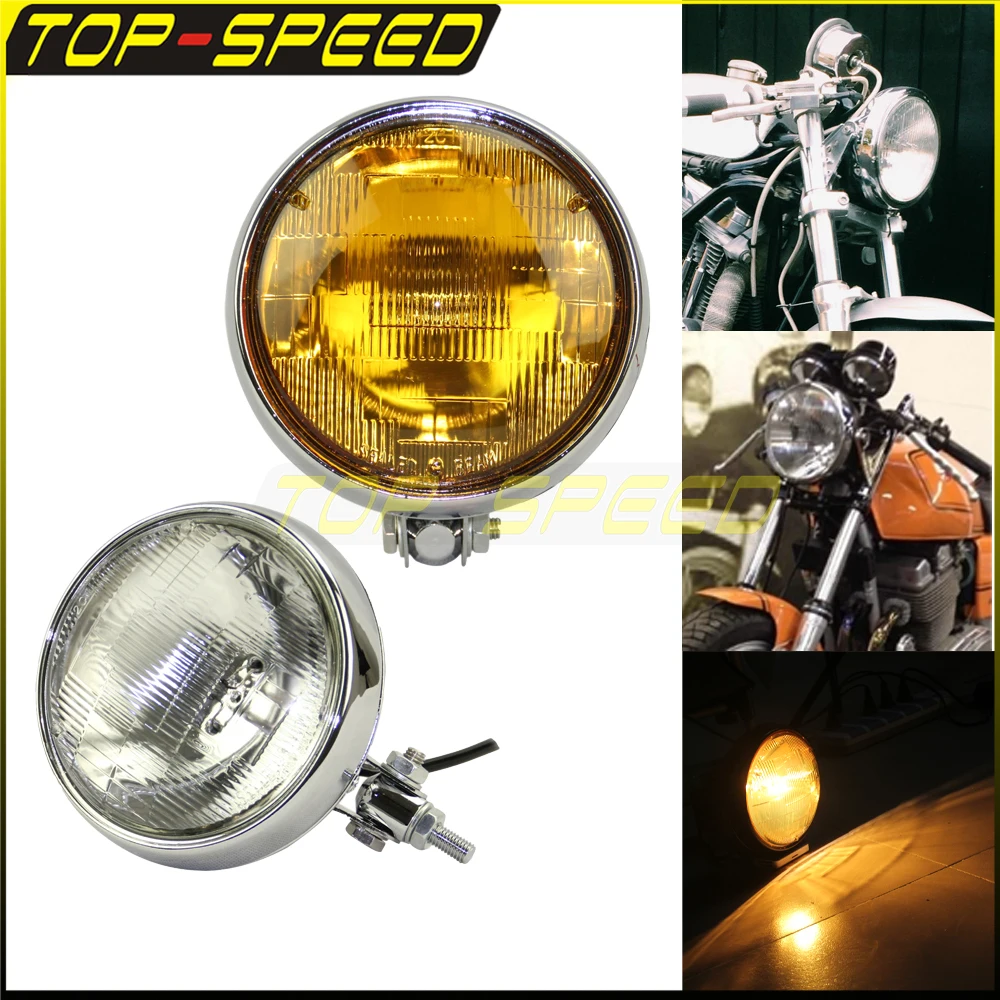 

Universal Retro Headlight 5.75" Bates Style Motocycle High Low Beam Amber Lens Head Lamp For Harley Sportster 883 1200 XL Dyna