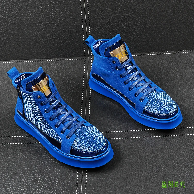 Men\'s casual shoes High top shoe male rhinestone individual character tide shoe youth thick sole high top plank plank luxurious