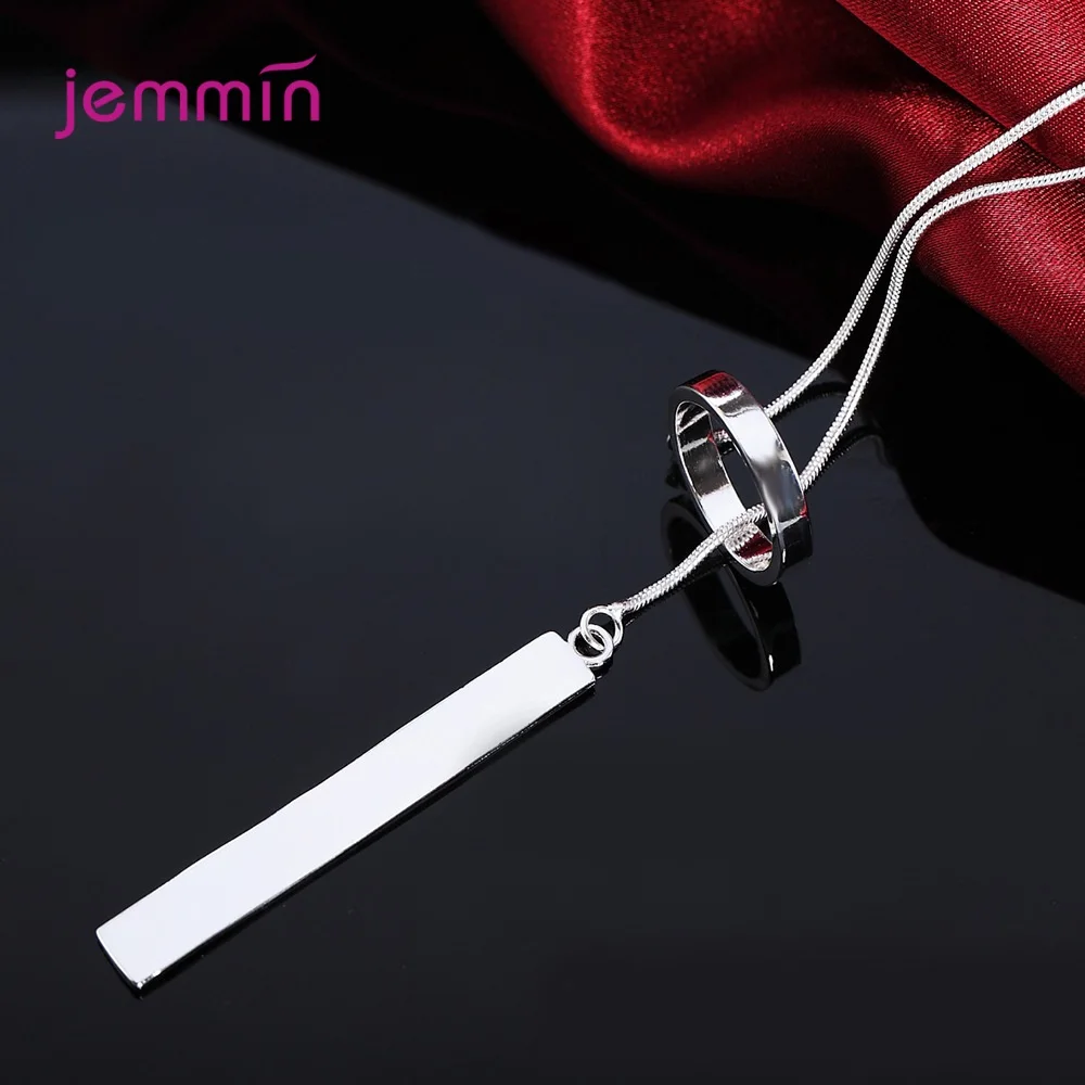 925 Silver  Fine Jewelry Fashion Circle Strip Long Chain Pendant & Necklace Sterling-silver Bar Choker Necklace For Wome