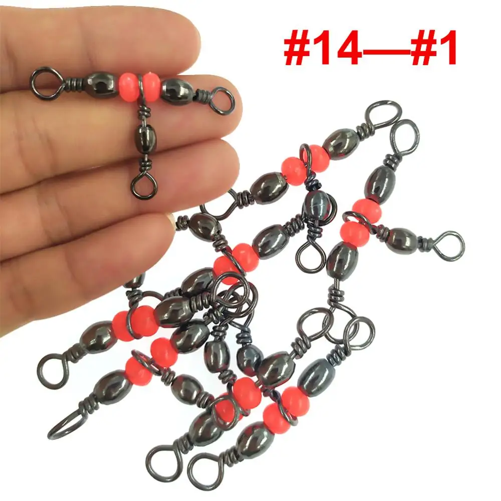 100pcs/200pcs 3-way Fishing Swivels Barrel Swivel #14-#1 Stainless Steel Swivel Hook Fishin Connector for Fishhook Carp Tackle