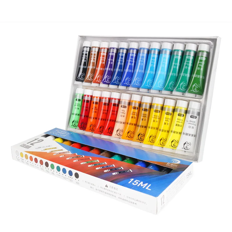 12/24 colores, juego de pintura acrílica, suministros de pintura de 15 ml, pinturas acrílicas no tóxicas para principiantes y artistas profesionales