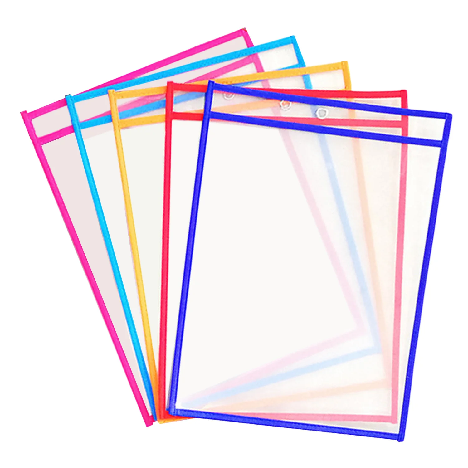 Reutilizáveis Limpar PVC Dry Erase Pockets, Canetas Mangas, Organização Sala de aula, Ensino Suprimentos, Cor Aleatória, 5pcs, 3pcs