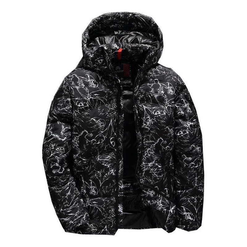 

2020 Winter New Men's Brand Down Jacket Fashion Casual Thick Hooded Warm Graffiti White Duck Down Coat Male Clothes