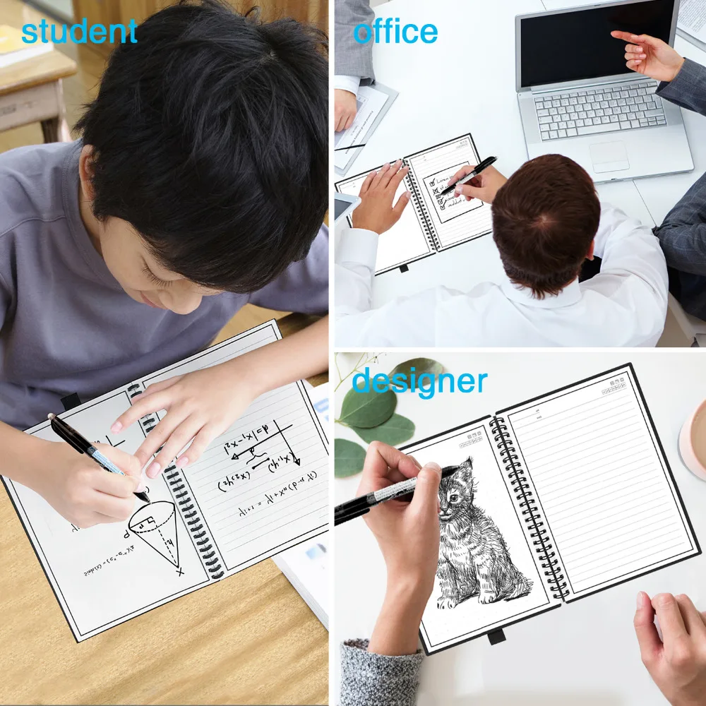 Caderno apagável reusável inteligente papel apagar bloco de notas forrado com caneta bolso diário diário escritório escola desenho presente