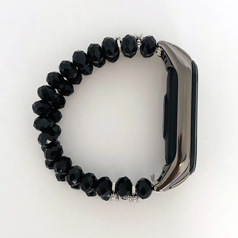 Black Jewelry MI BAND 8 7 6 Watchband Beaded Bracelet Bands for Xiaomi Mi Band 5/4 Wristband Replacement with Crystal Beads Girl