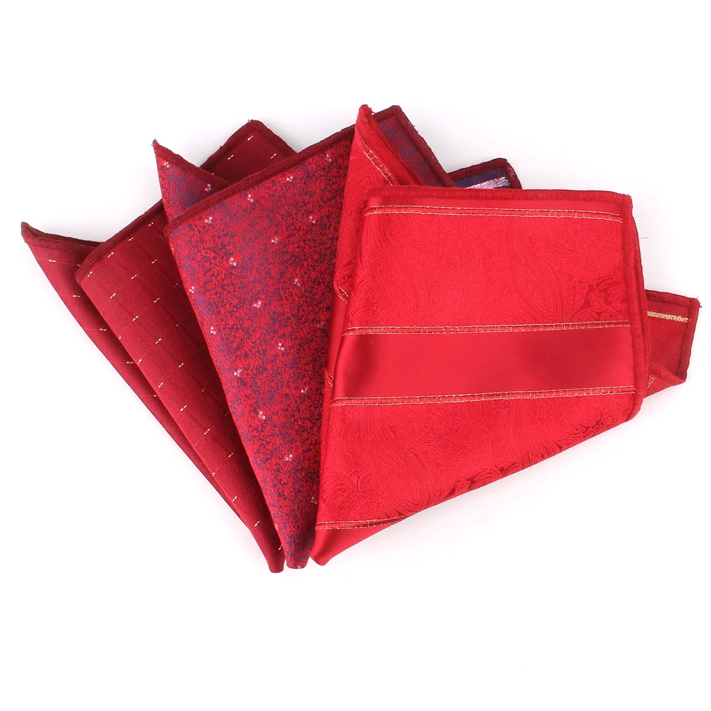 New Red Pocket Square For Men Jacquard Chest Towel Wedding Hanky Gentlemen Hankies Men\'s Suits Handkerchief Groom Pocket Towel