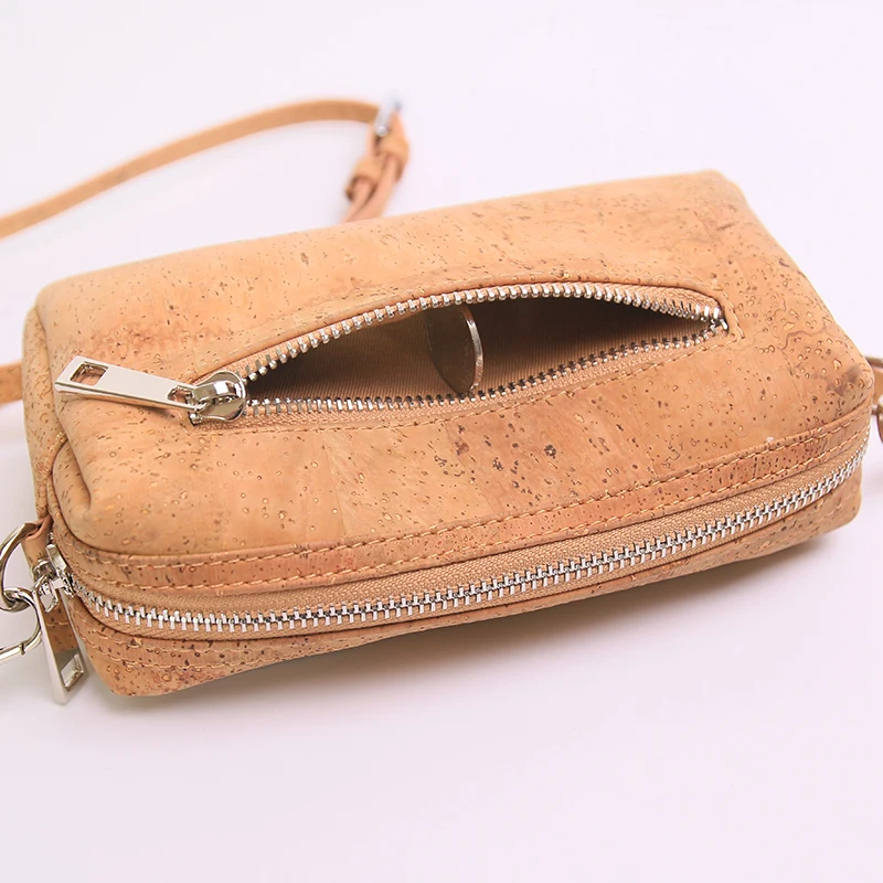 Wholesale Solid Color Natural Cork Bag Single Strap Small Size Zipper Wooden Crossbody Bags Women Vegan Stylish Gift