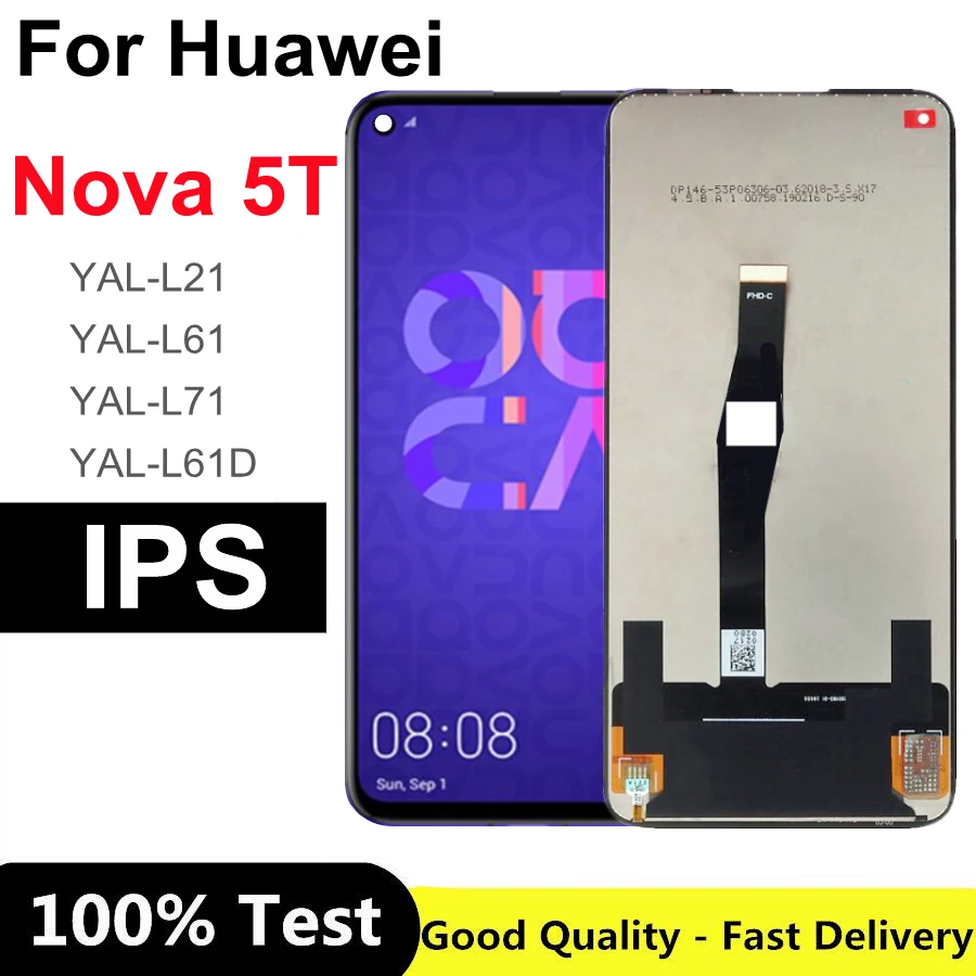 6.26'' Tested For Huawei Nova 5T Nova5T LCD Display Touch Screen Digitizer Assembly Parts Nova 5t 5 t YAL-L21 L61A L61D L71A LCD