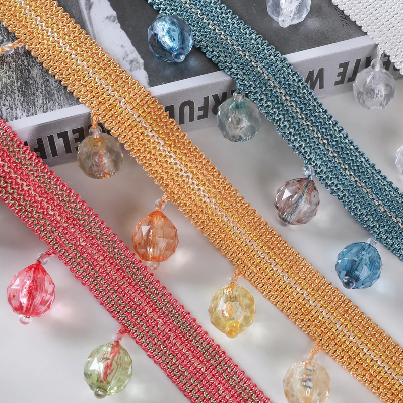 

12M/Lot Crystal Beads Curtain Tassel Fringe Lace Trims Sofa Valance Decor Ribbon Belt DIY Sewing Webbing Curtain Accessories