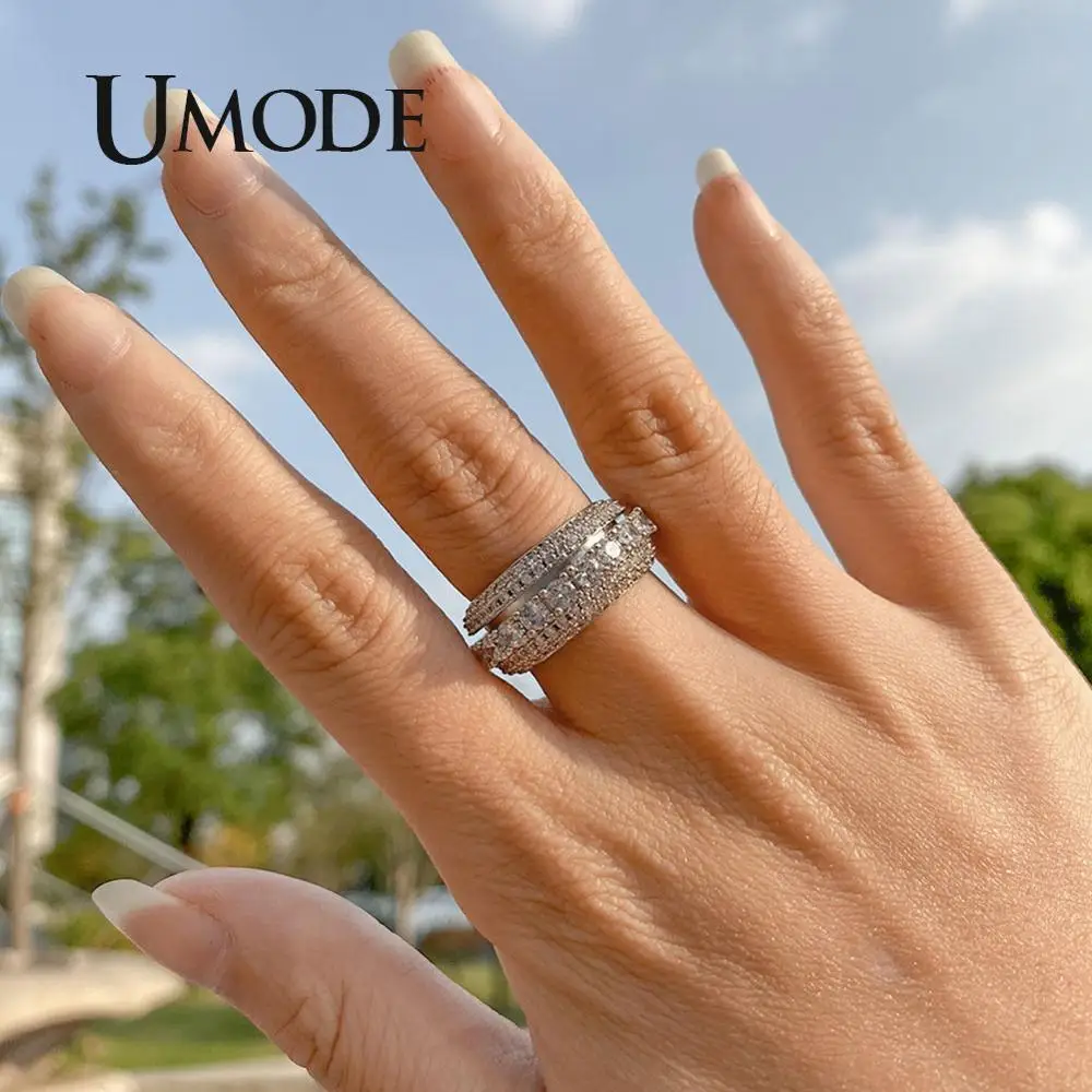 UMODE Rotatable Rings for Women Trendy Zircon Finger Rings Wedding Rings Femme Luxury Engagement Jewelry Drop Shipping UR0573