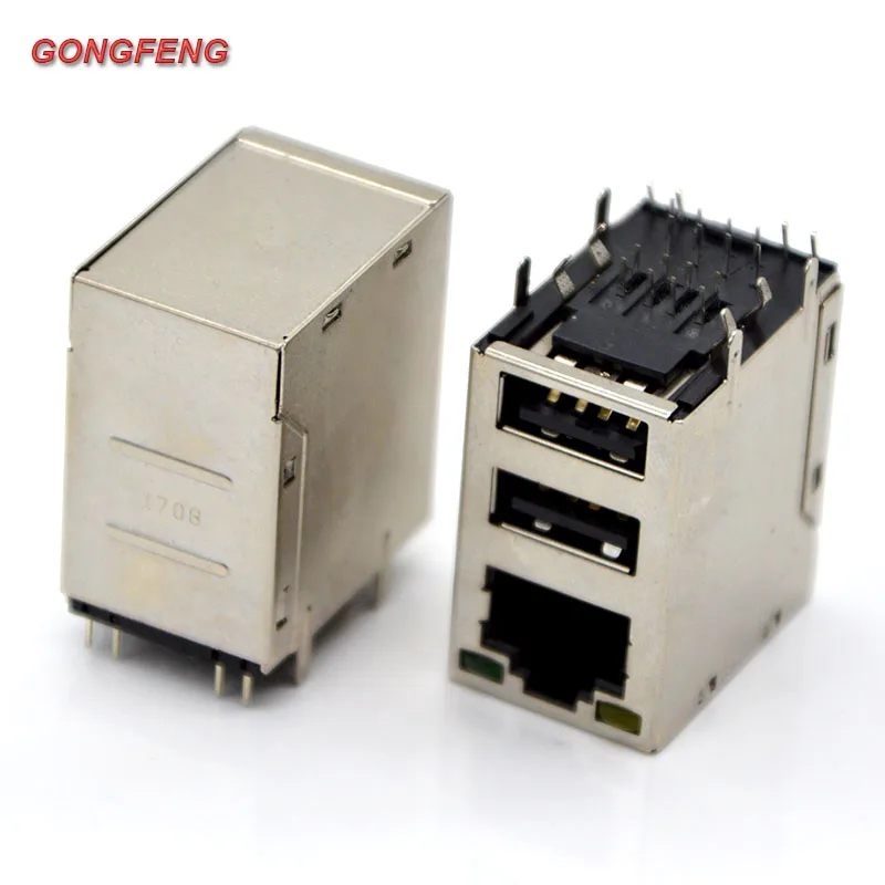 New Network Connector Module Double USB Connector  with LED USB + RJ45 Socket For Printed Circuit boards Special Wholesale