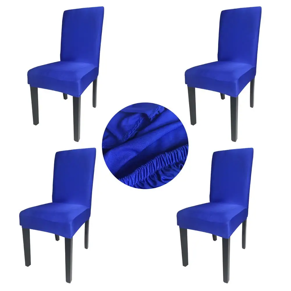 

Wholesales 4 Pieces Royal Blue Spandex Fabric Stretch Removable Washable Dining Room Chair Cover Protector Seat Slipcovers