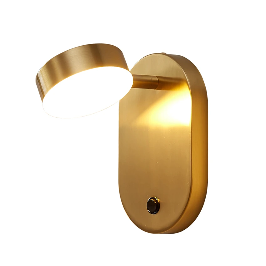 

Full copper LED oval wall lamps luxury modern bedroom bedside lamp Nordic with switch bedside light study reading sconces lights