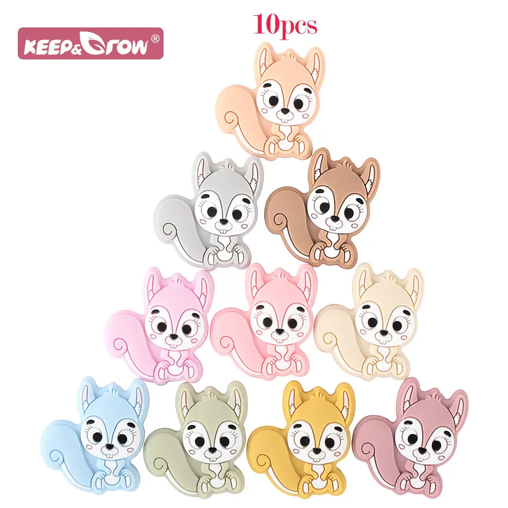 10Pcs Squirrel Shape Silicone Beads Food Grade Baby Molar Teether DIY Pacifier Necklace Accessories Infant Nursing Teething Bead