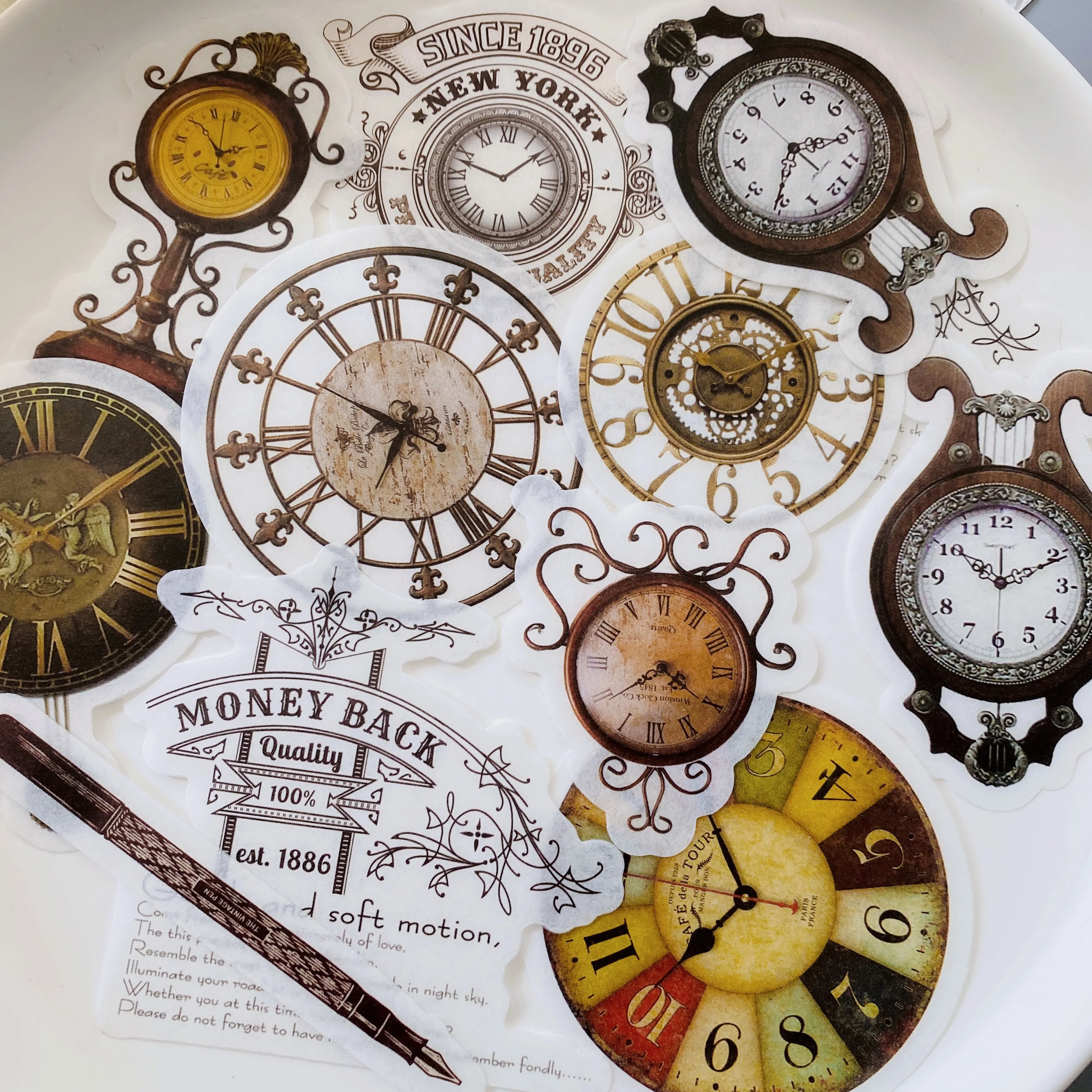 

60PCS Vintage Clock Sticker DIY Scrapbooking Junk Journal Bottom Collage Phone Diary Album Happy Plan Gift Sealing Decoration