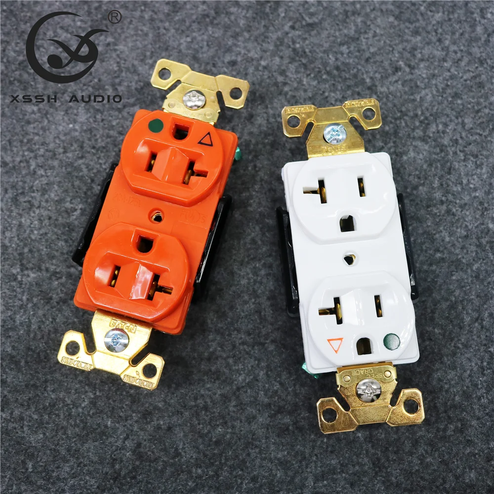 HIFI XSSH OEM Pure Copper Plated Gold 20A 125V Isolated Ground Hospital Grade DUPLEX Receptacle US Power Socket Electric Outlet