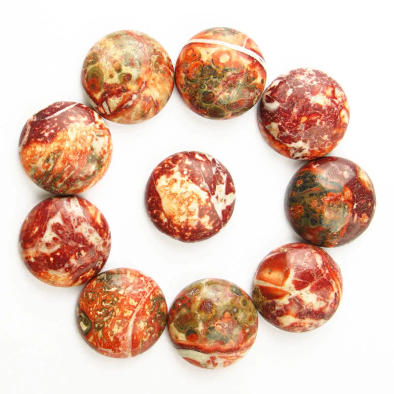 

10Pcs 16x6mm Wholesale Round CAB Cabochon Natural Stone Red Leopard Skin Jasper No Drilled Hole Bead For Jewelry Making Bracelet